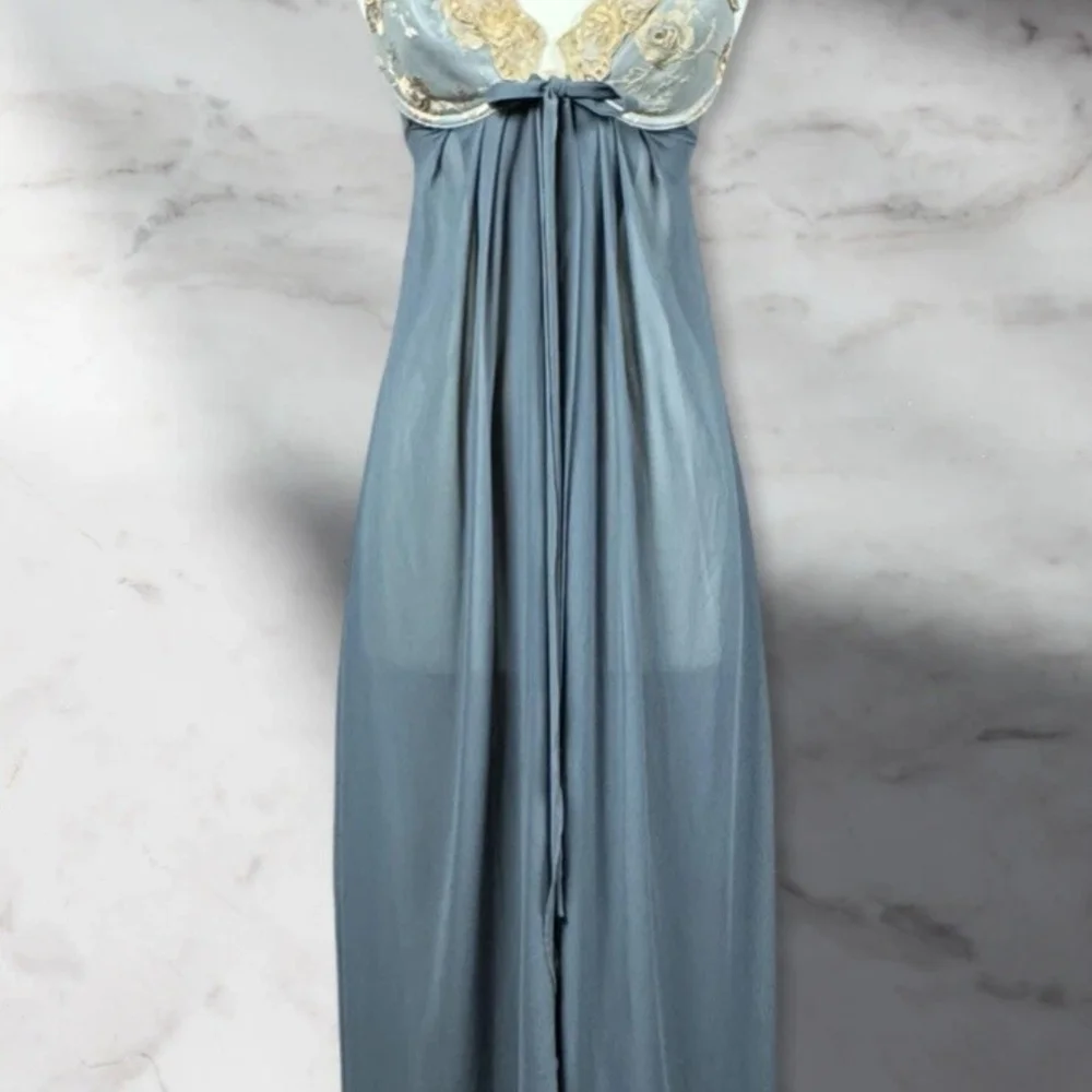 Victoria's Secret Blue Chemise with Gold Lace - Picture 7 of 7